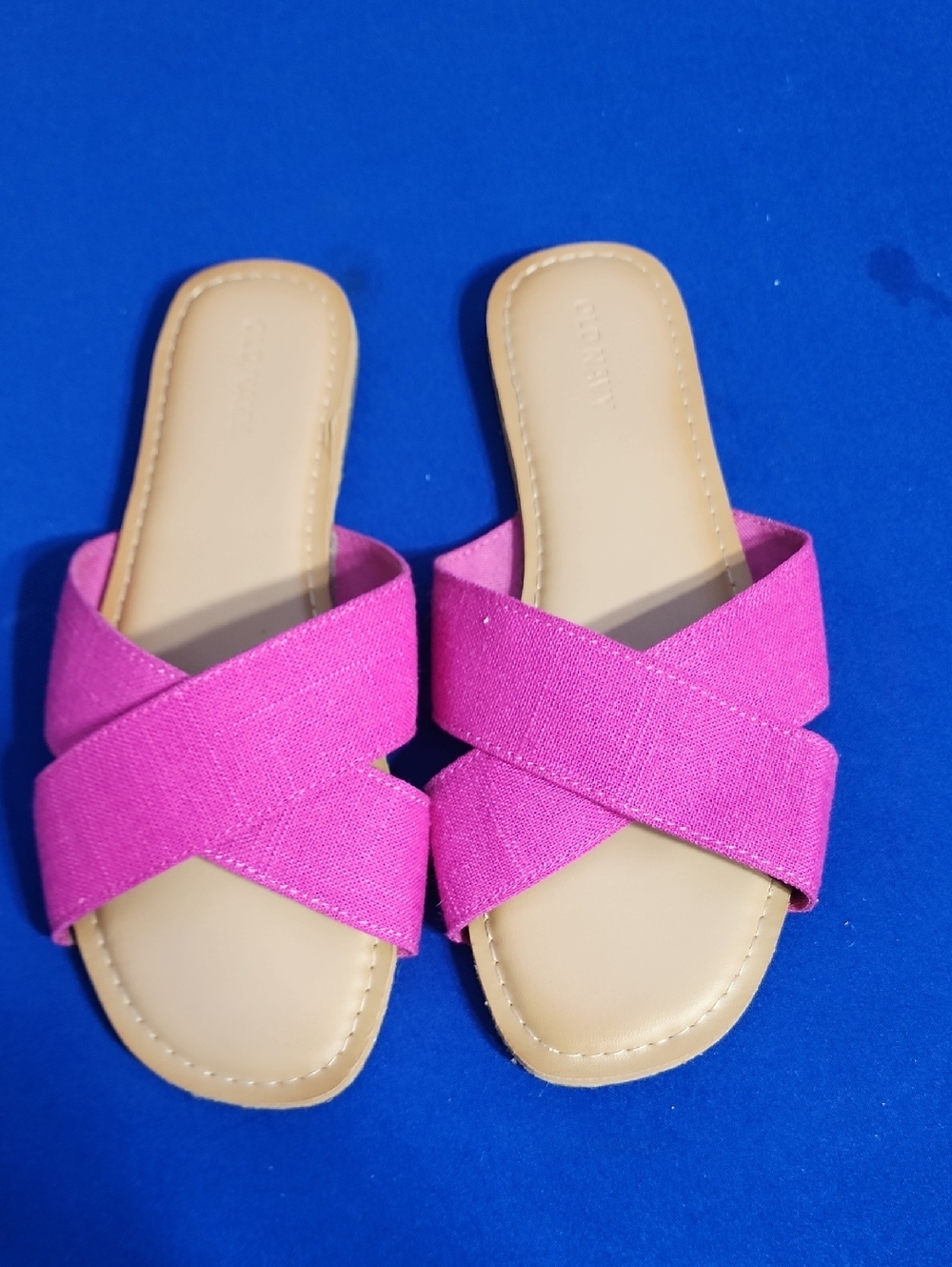 Old Navy Hot Pink Crisscross Slide Sandals with Tan Footbed